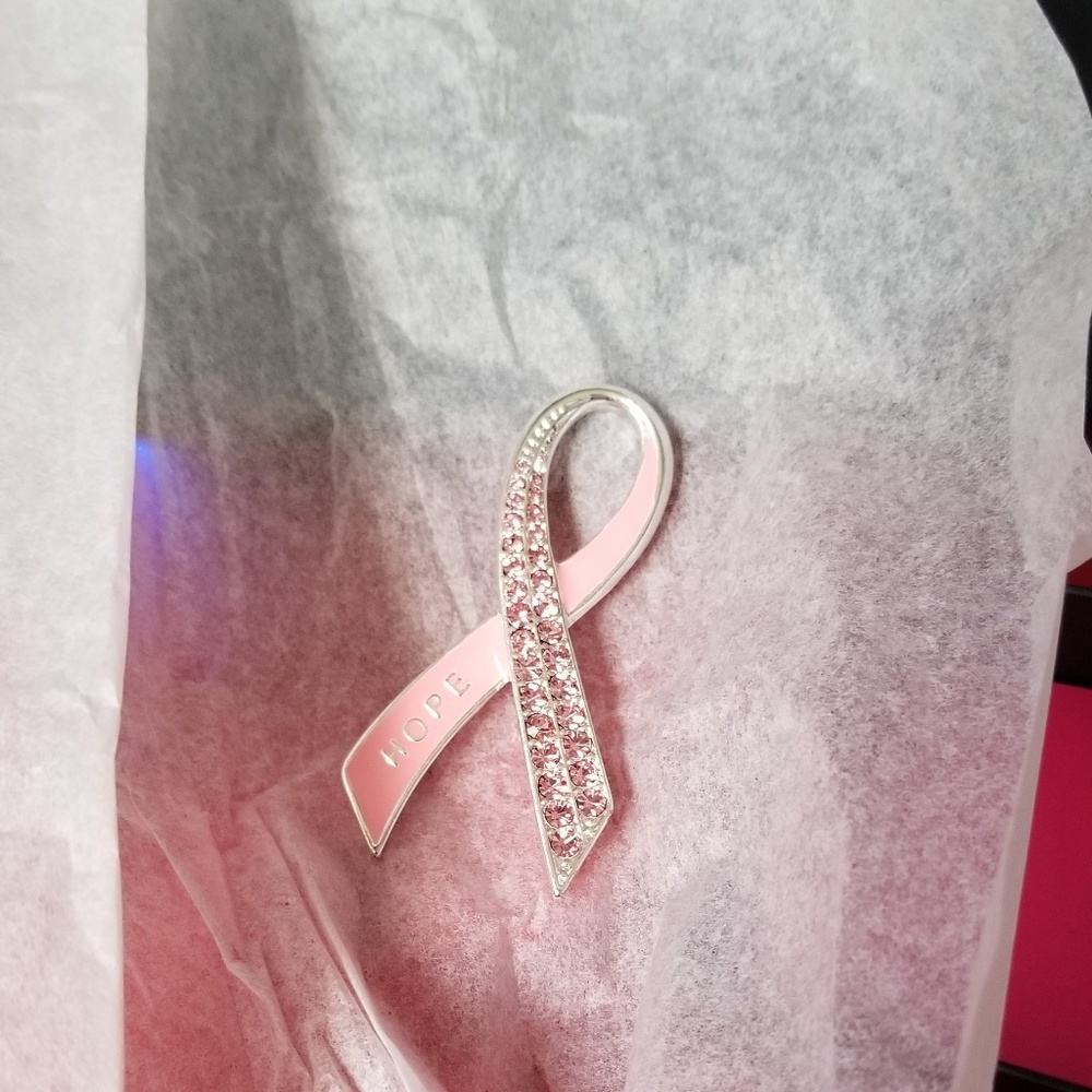 Pink Hope Sparkling Ribbon Statement Pin - Picture 3 of 3